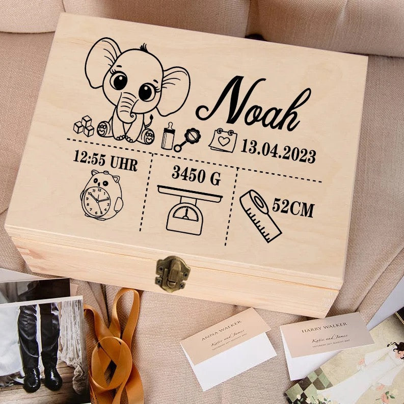 Personalized Elephant Wooden Baby Memory Box