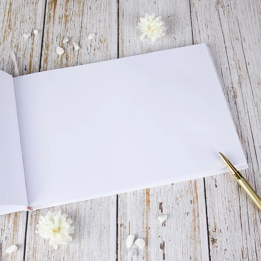 Personalized White Wedding Guest Book with Floral Design