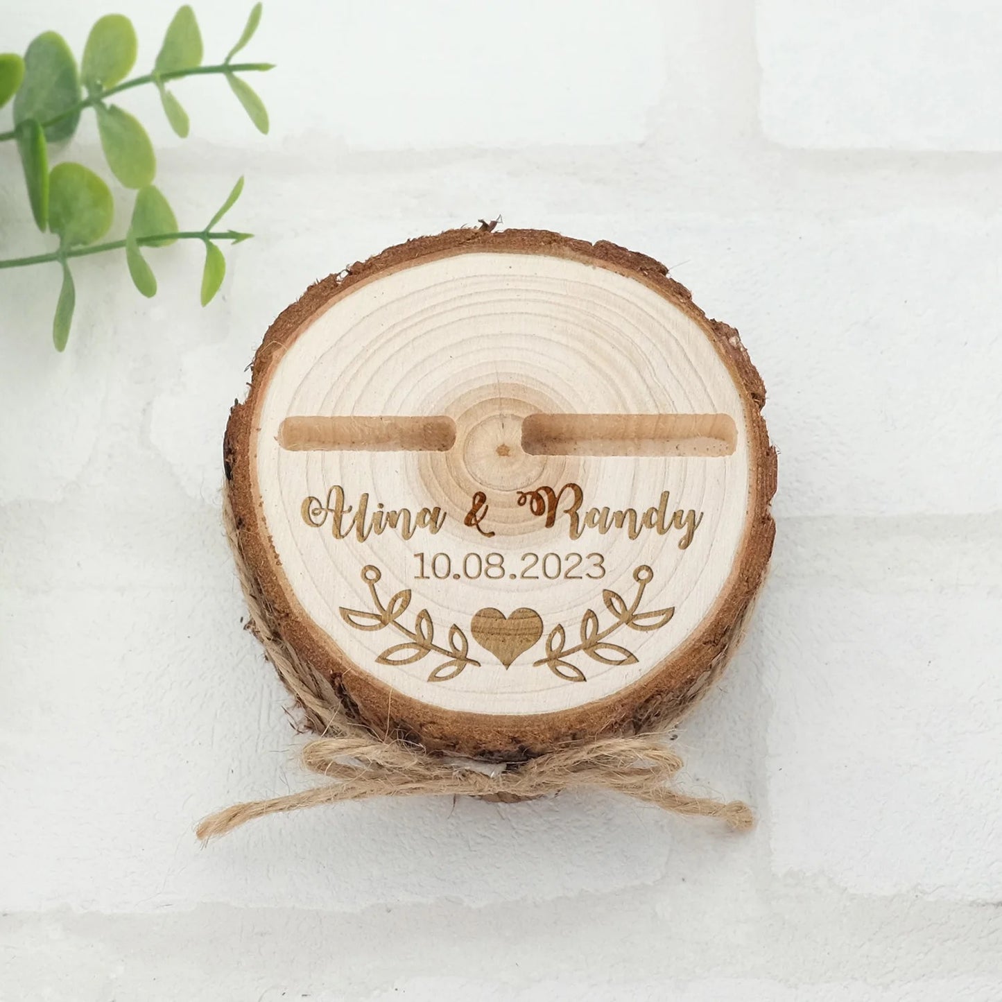 Personalized Wedding Ring Bearer Box - Natural Wood