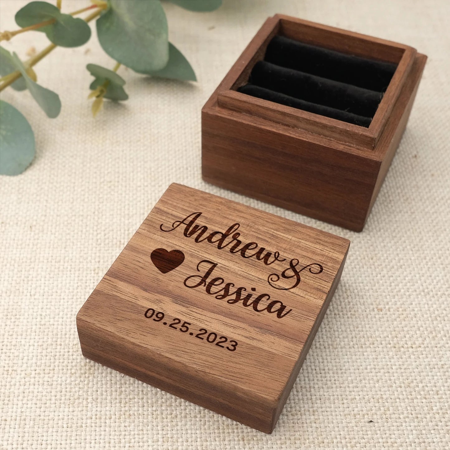 Square Wooden Customized Ring Box
