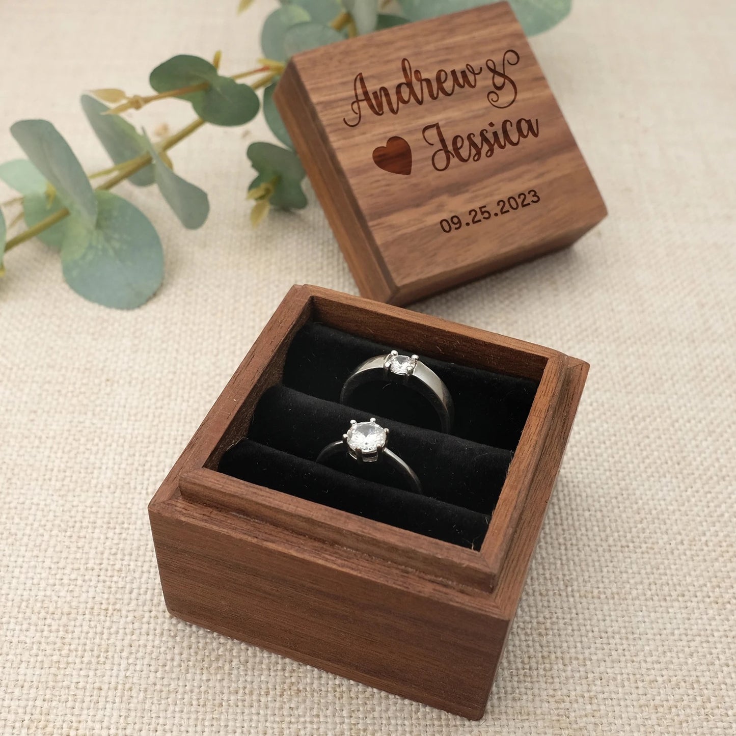 Square Wooden Customized Ring Box