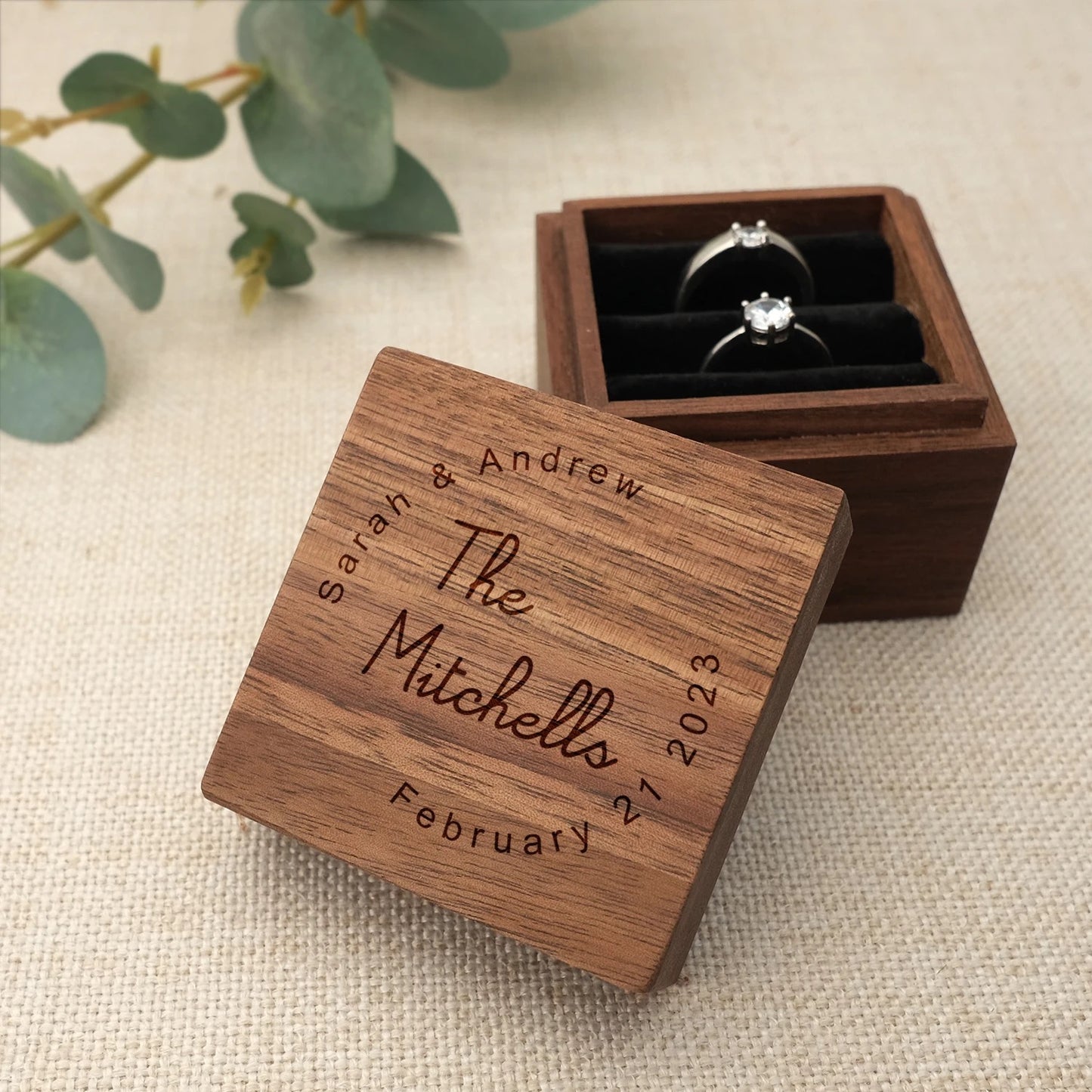 Square Wooden Customized Ring Box