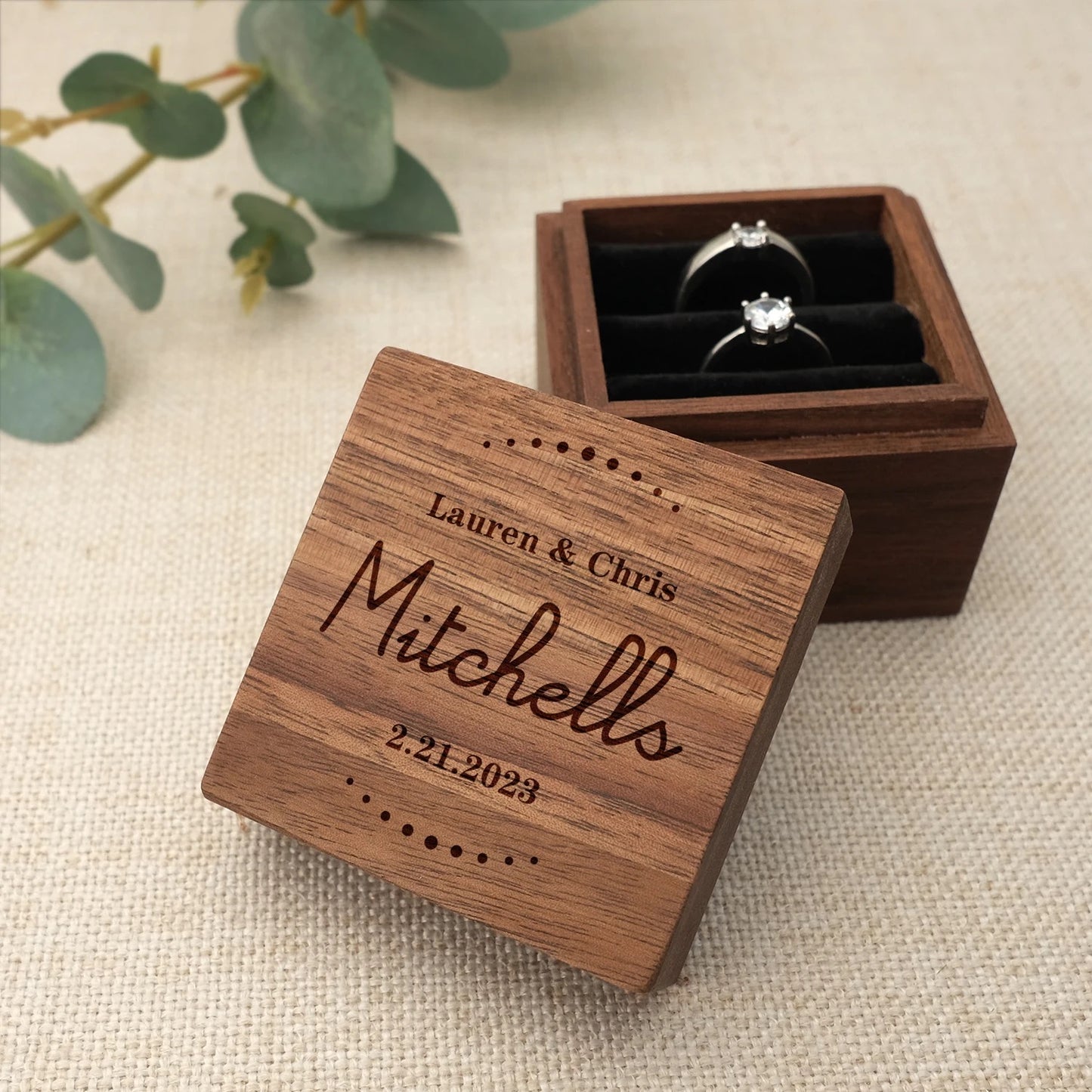 Square Wooden Customized Ring Box