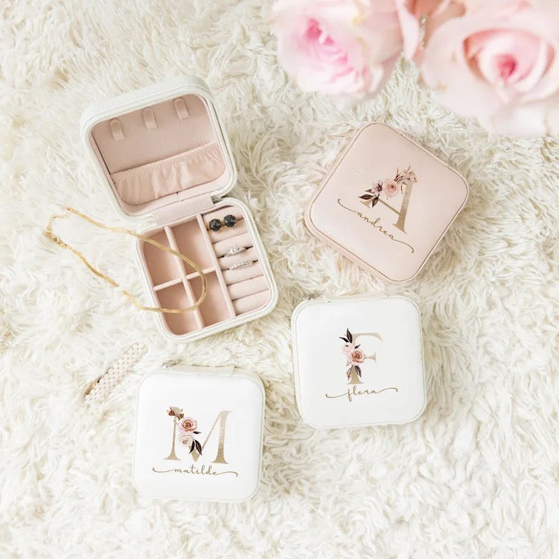 Personalized Floral Faux Leather Jewelry Box