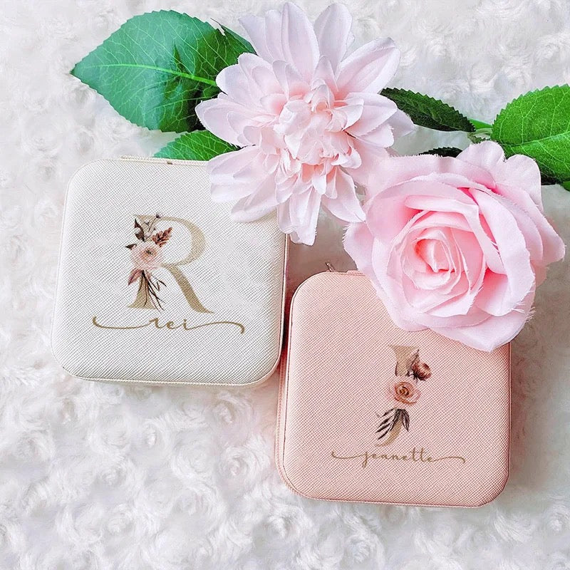 Personalized Floral Faux Leather Jewelry Box