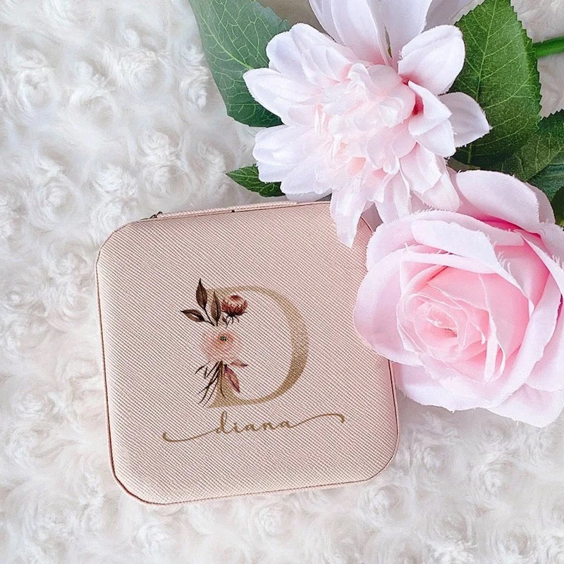 Personalized Floral Faux Leather Jewelry Box