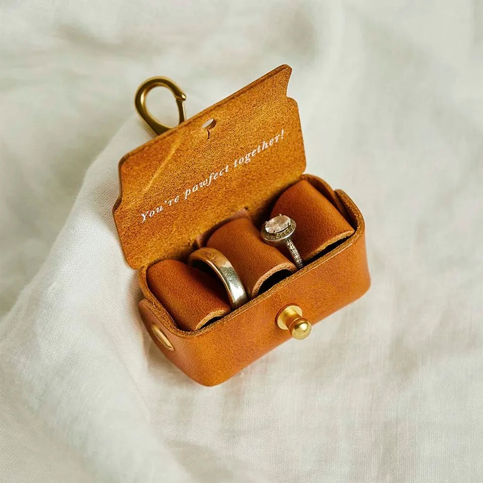 Personalised Wedding Faux Leather Ring Box for Dog Collar
