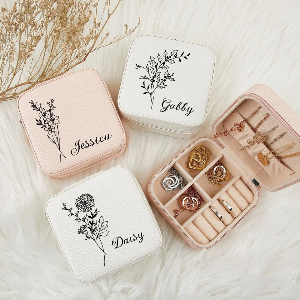 Personalized Jewelry Box with Birth Flower Design