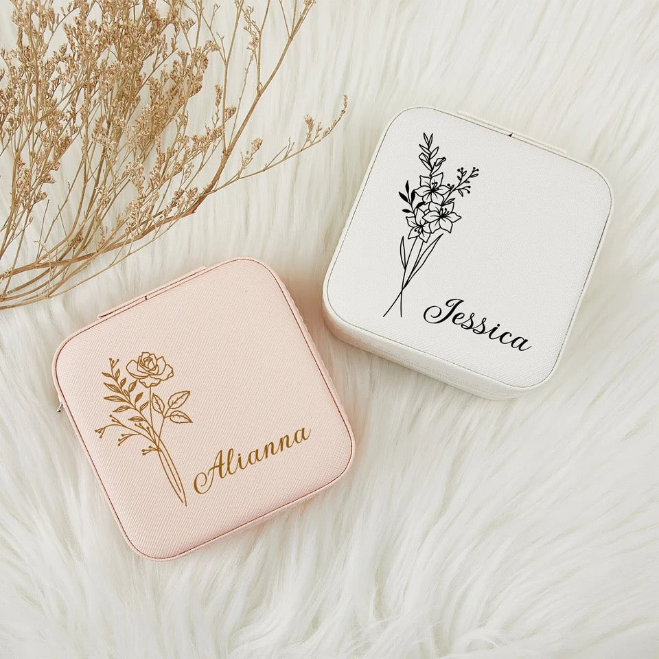 Personalized Jewelry Box with Birth Flower Design