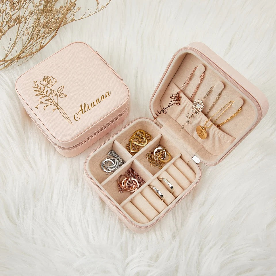 Personalized Jewelry Box with Birth Flower Design
