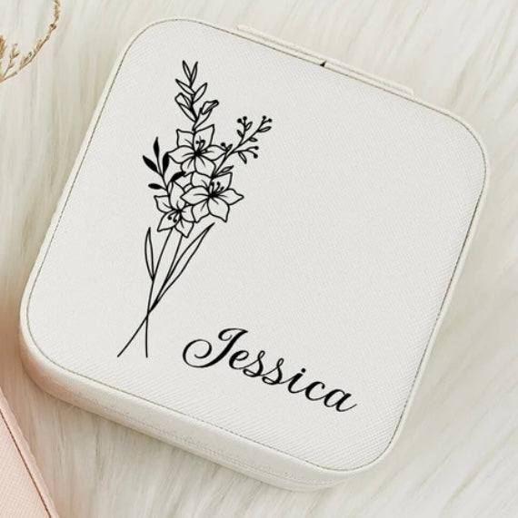 Personalized Jewelry Box with Birth Flower Design