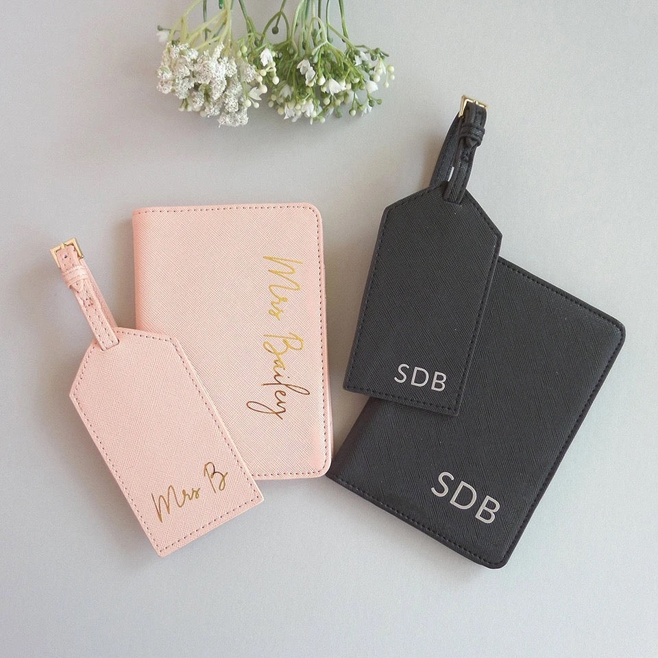 Personalized Passport Holder and Luggage Tag Travel Set