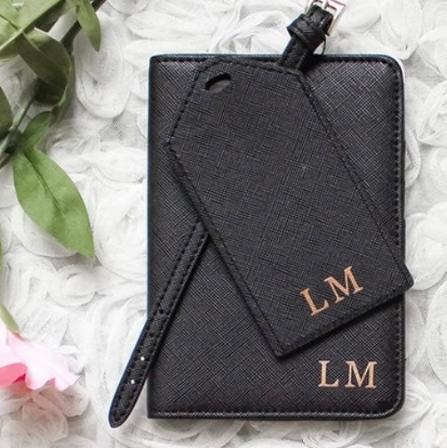 Personalized Passport Holder and Luggage Tag Travel Set