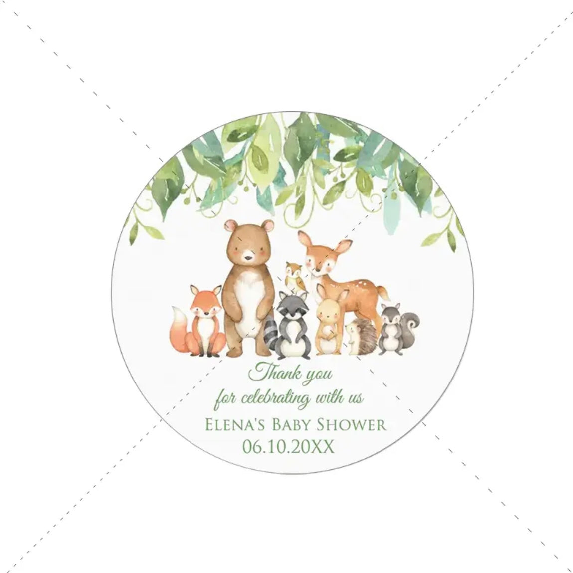 Personalized Woodland Animal Baby Shower Stickers - 108 pcs