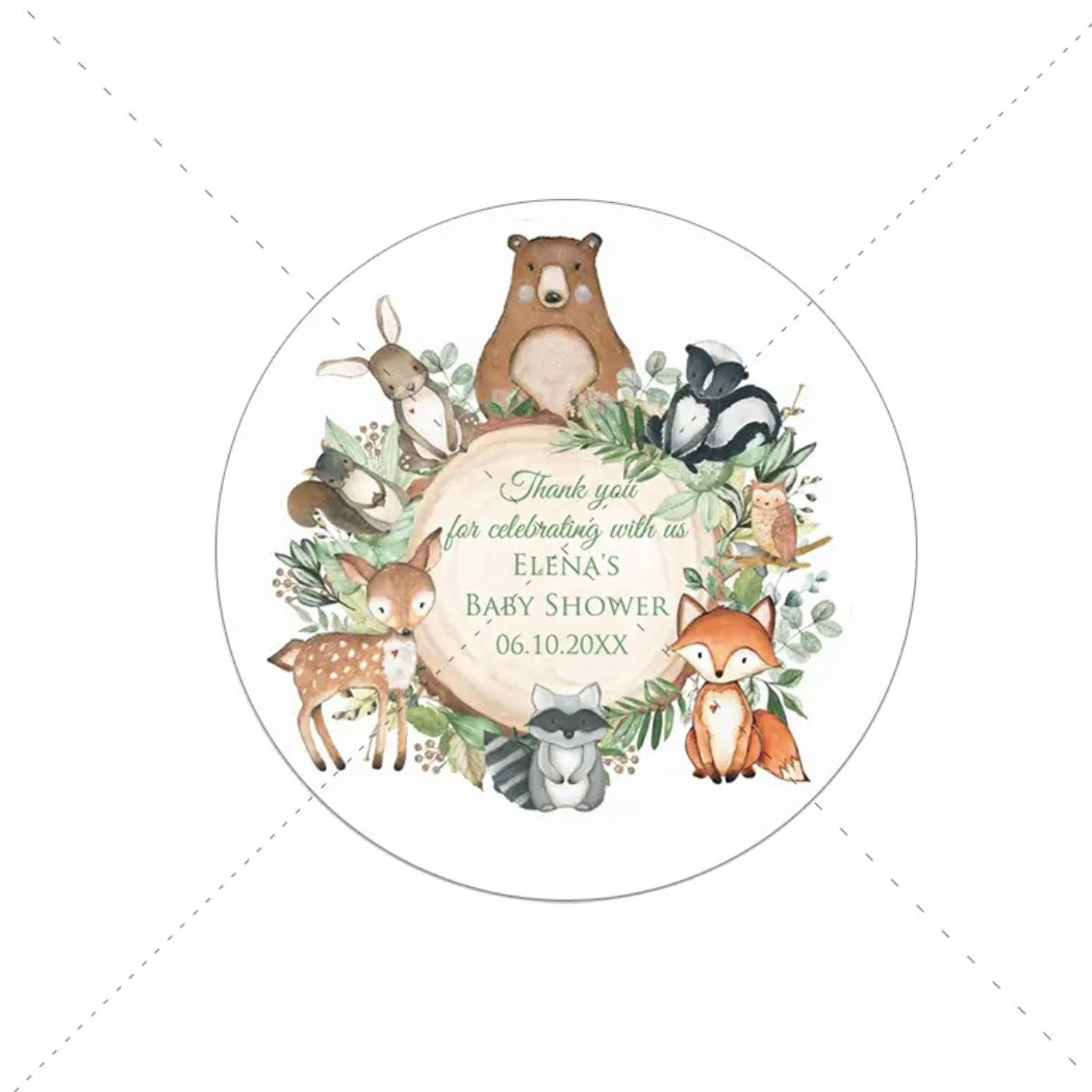 Personalized Woodland Animal Baby Shower Stickers - 108 pcs