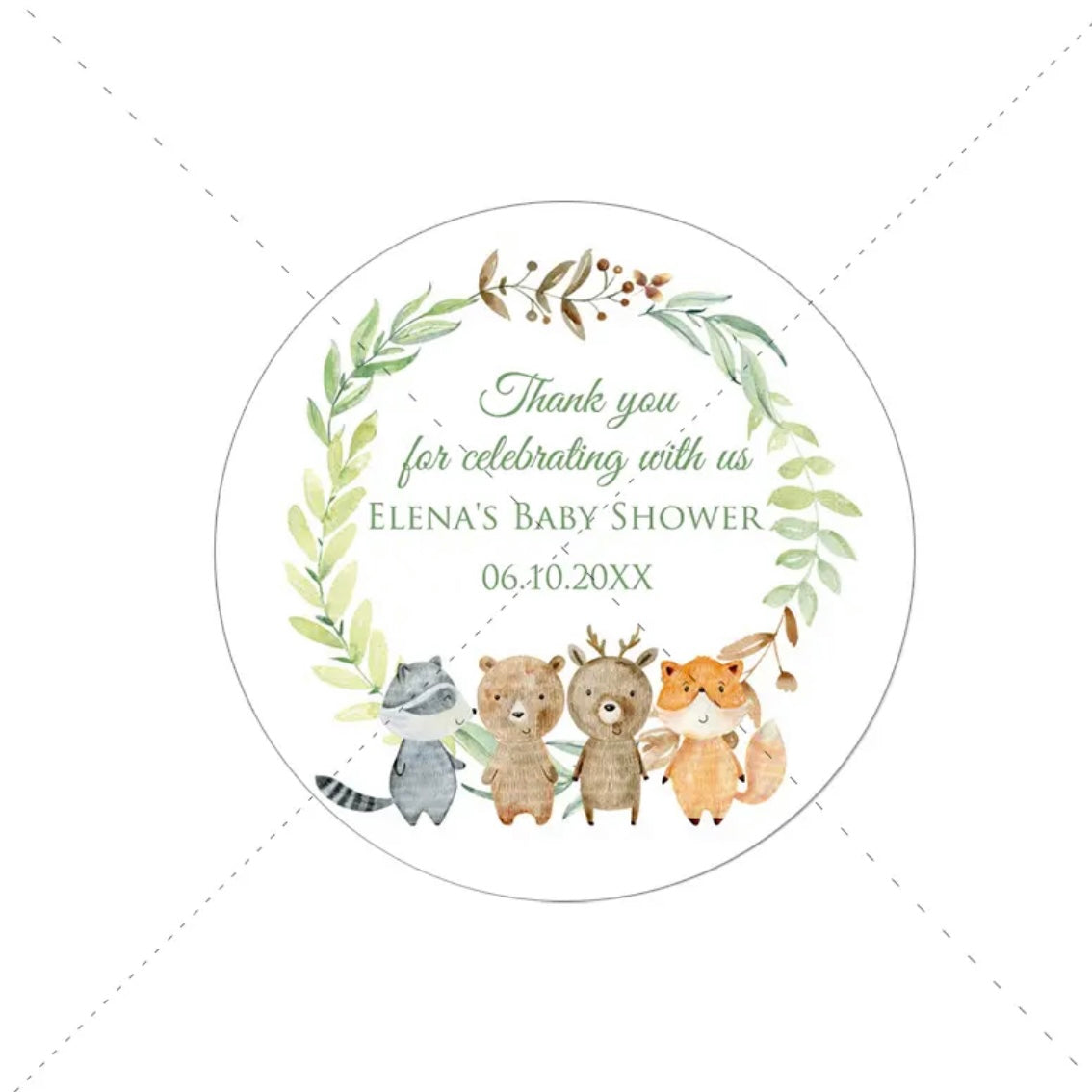 Personalized Woodland Animal Baby Shower Stickers - 108 pcs