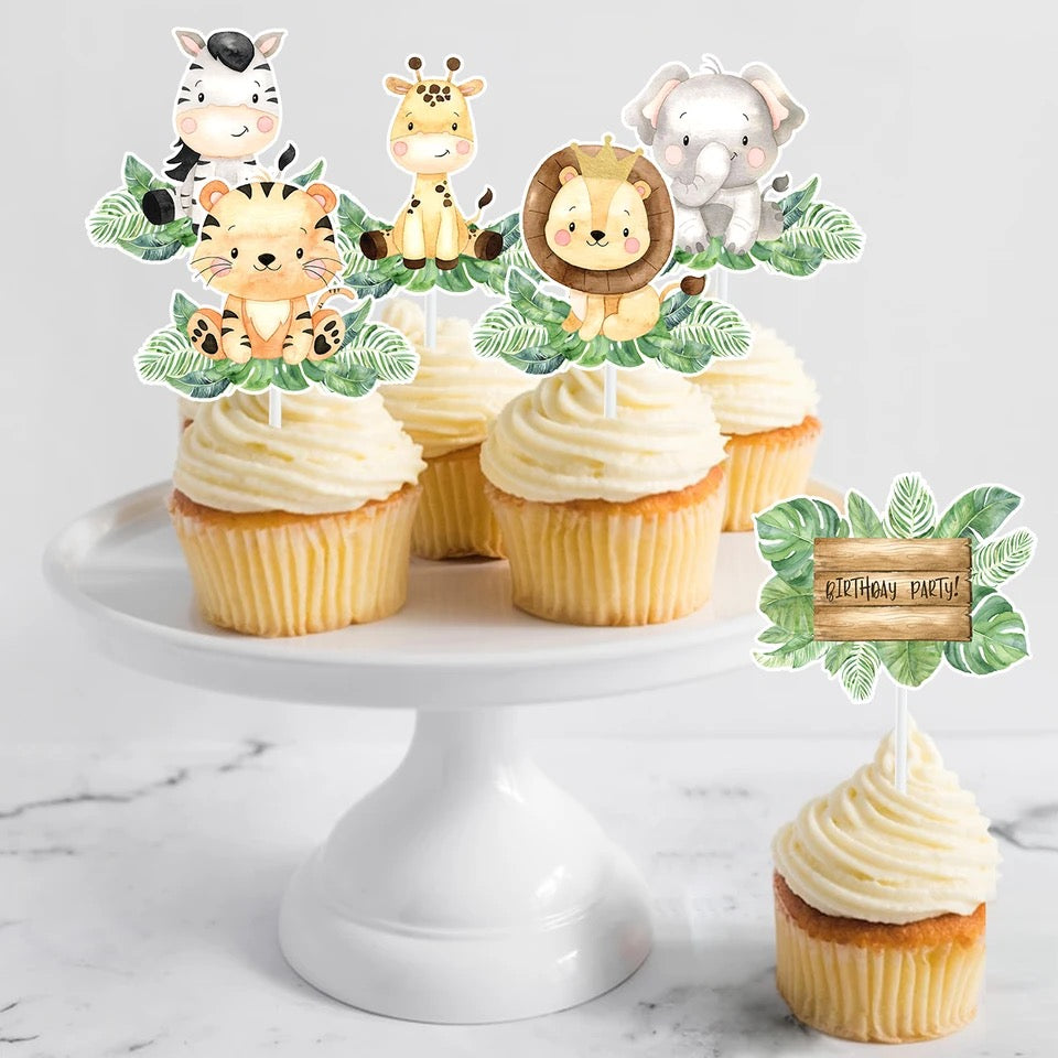 Jungle Animal Cupcake Cake Toppers - Party Decorations
