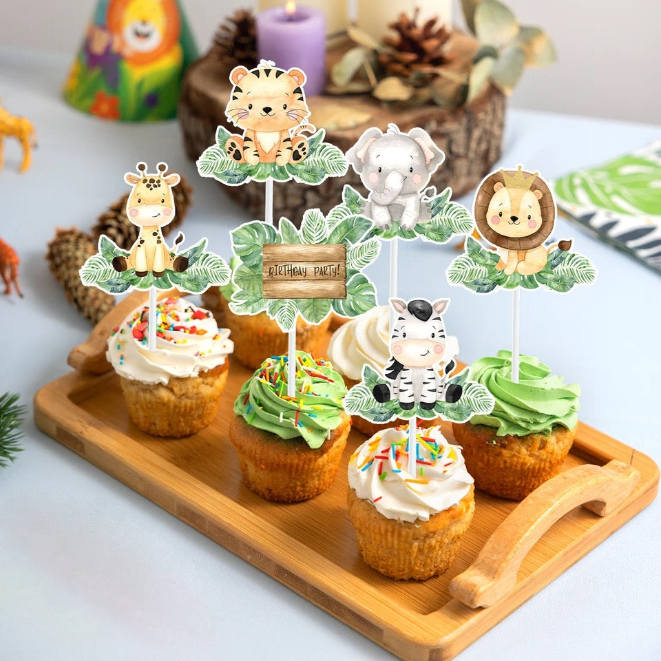Jungle Animal Cupcake Cake Toppers - Party Decorations