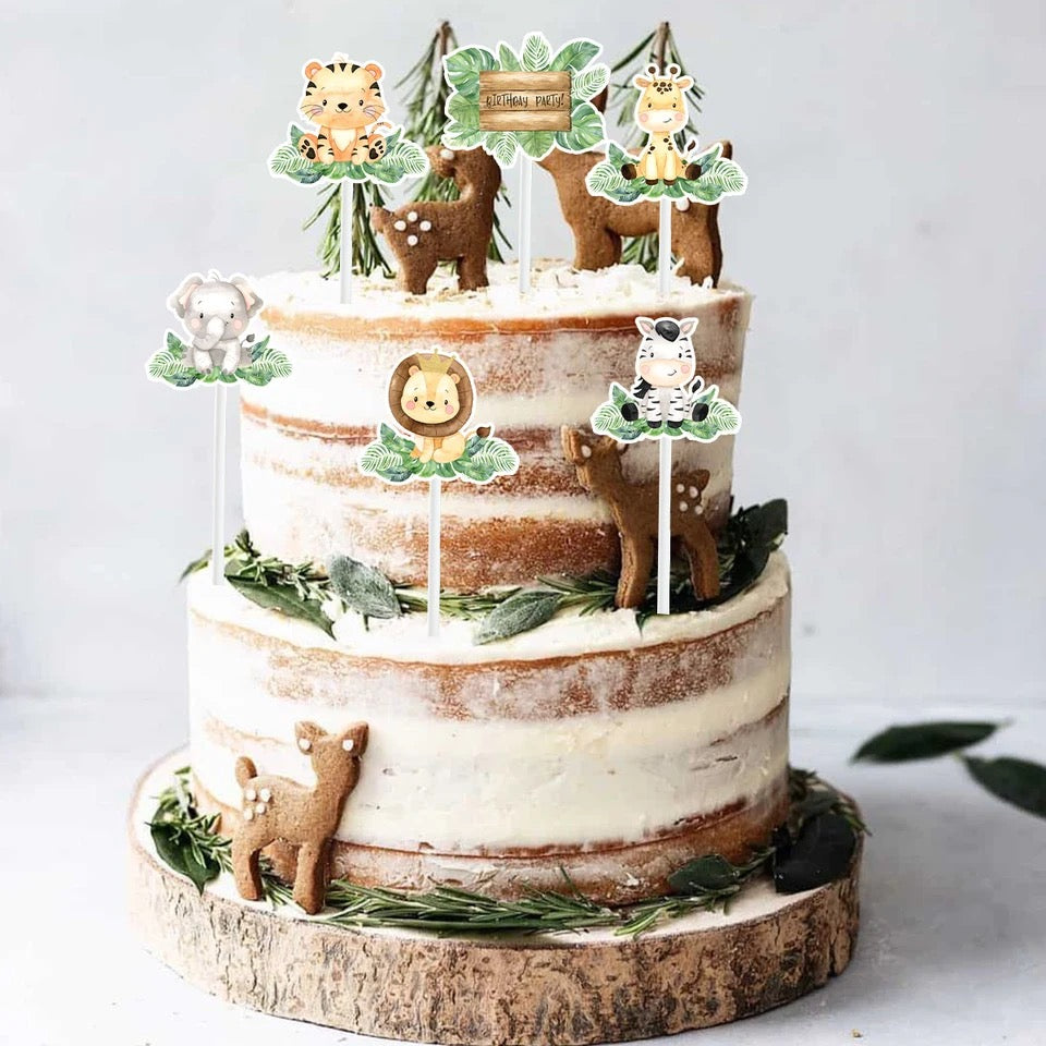 Jungle Animal Cupcake Cake Toppers - Party Decorations