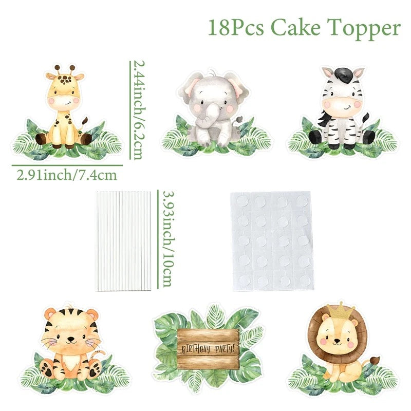 Jungle Animal Cupcake Cake Toppers - Party Decorations