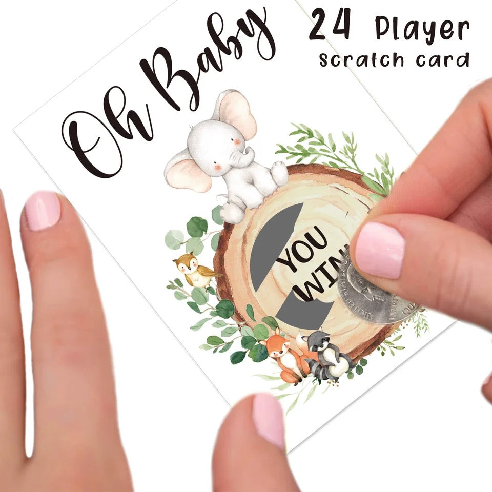 Oh Baby Scratch Game Cards with 3 Winners - Woodland Animal Design