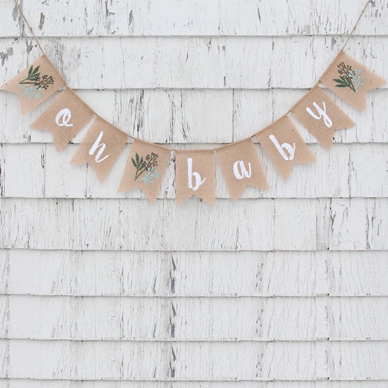 Burlap Greenery Oh Baby Shower Bunting Banner
