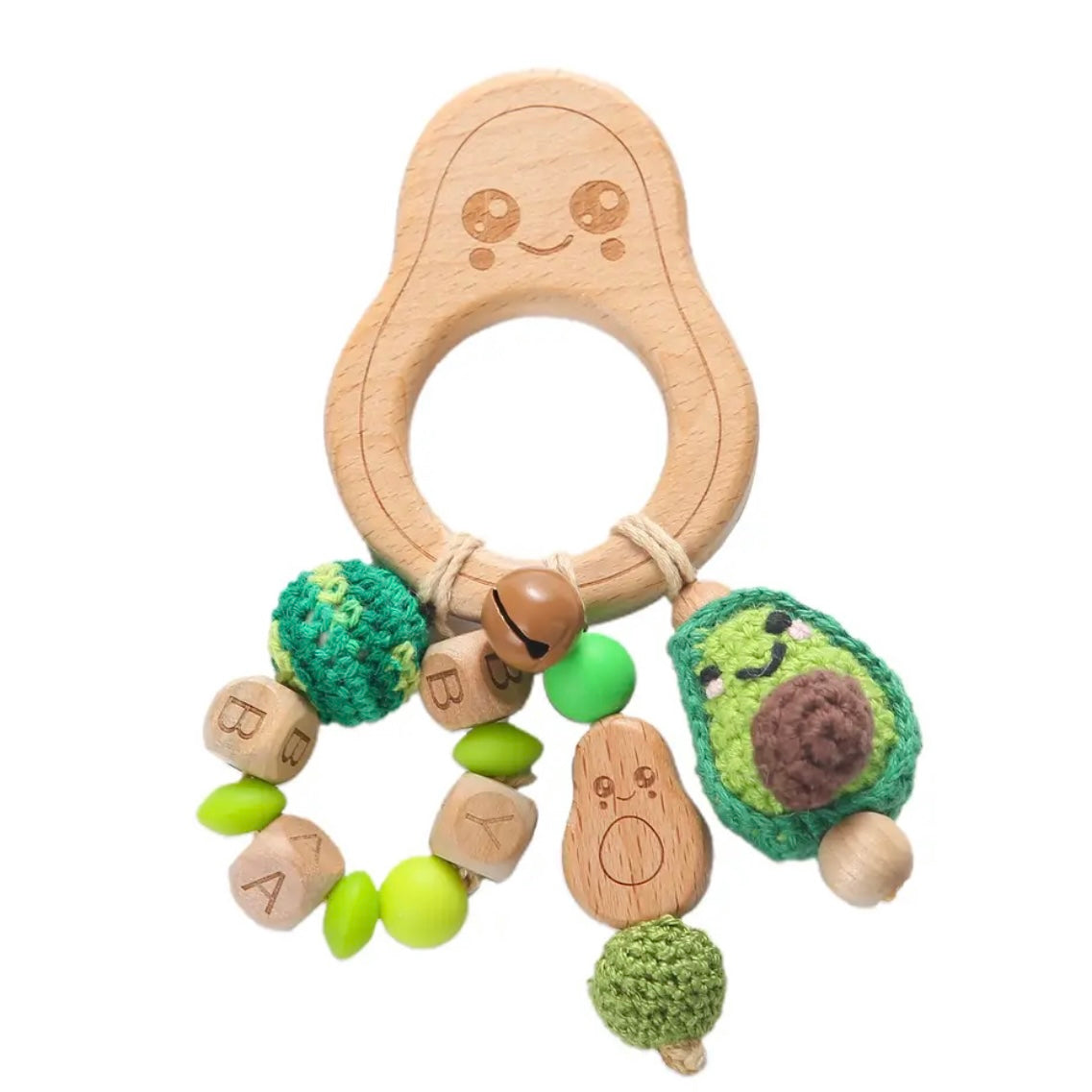 Personalized Wooden Teething Rattle Toy