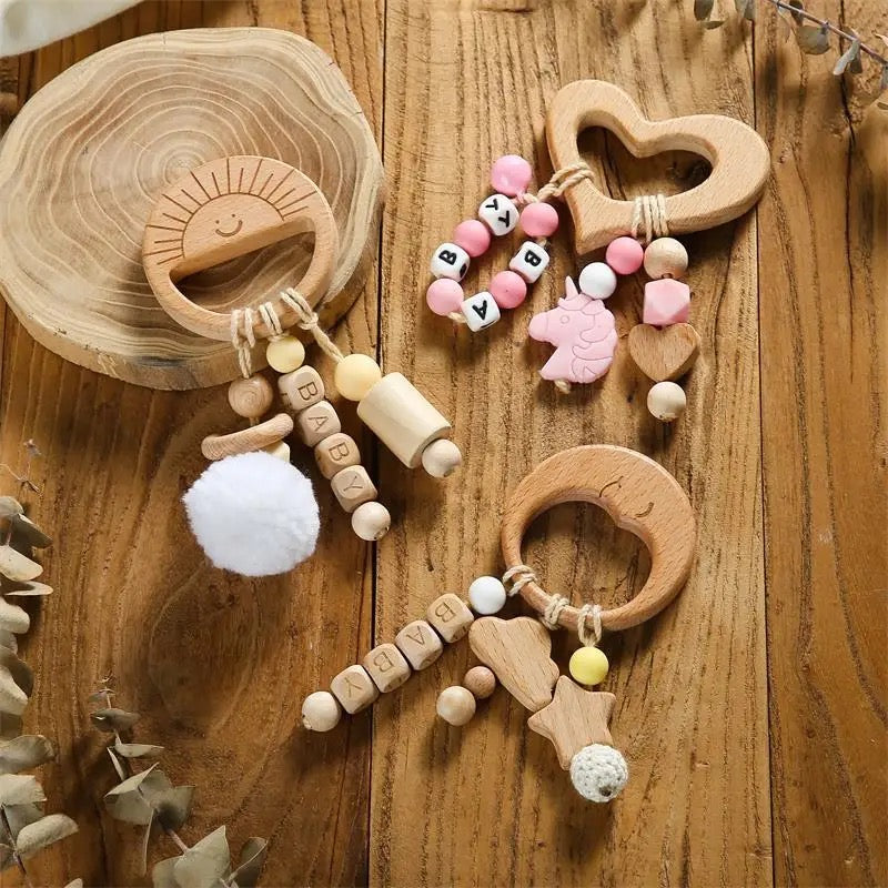 Personalized Wooden Teething Rattle Toy