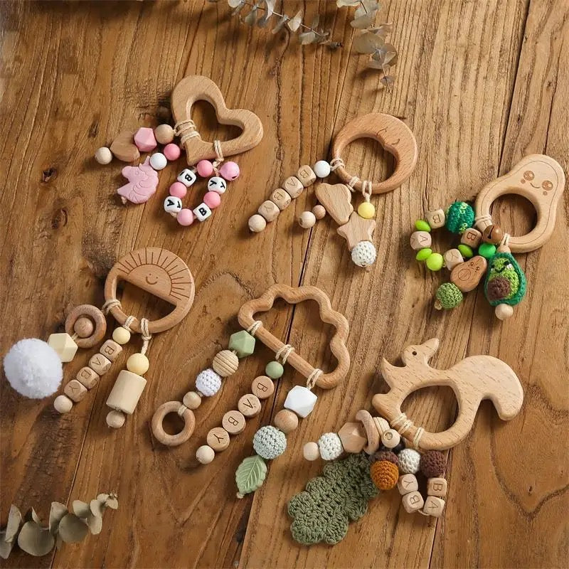Personalized Wooden Teething Rattle Toy