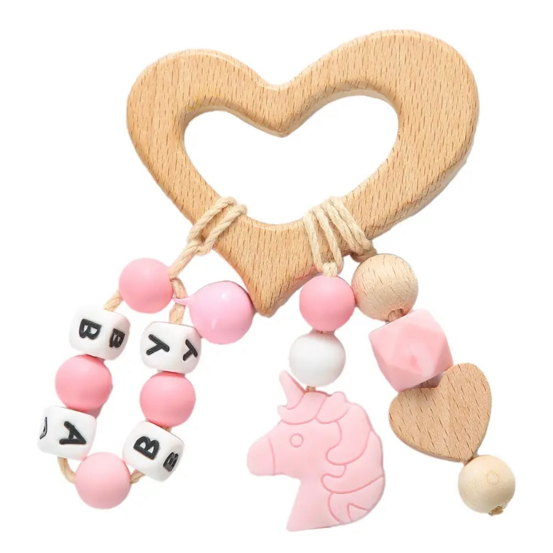 Personalized Wooden Teething Rattle Toy