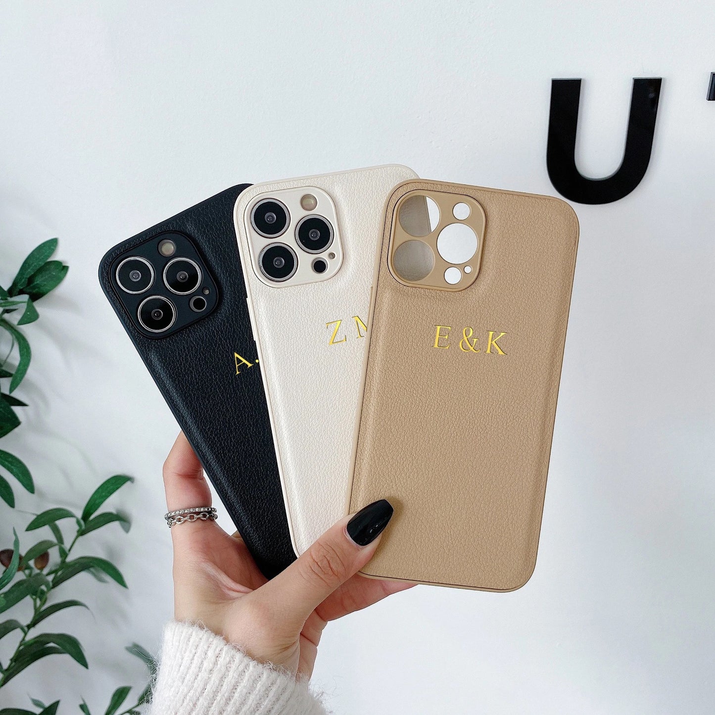 Personalized Initials Faux Leather iPhone Case