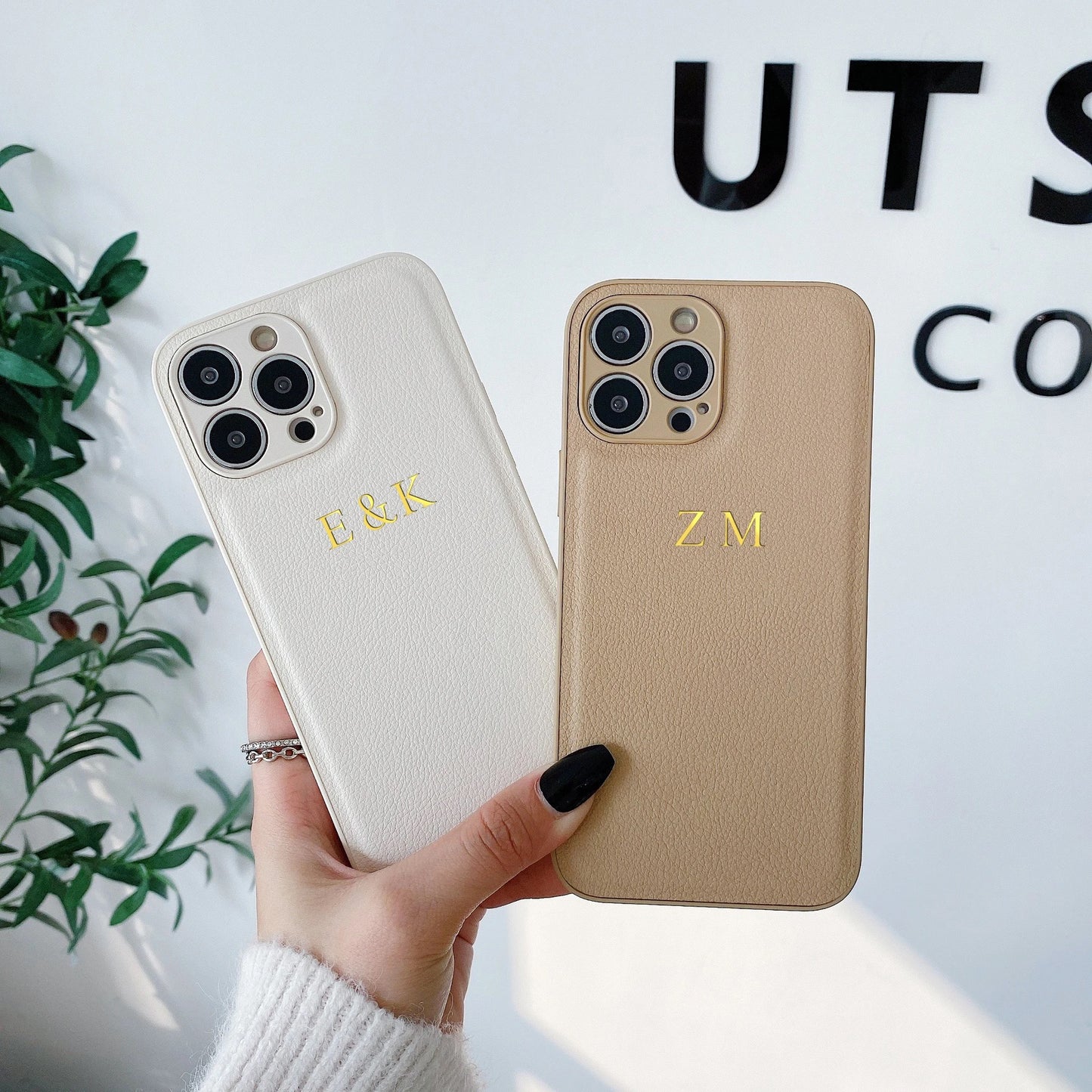 Personalized Initials Faux Leather iPhone Case