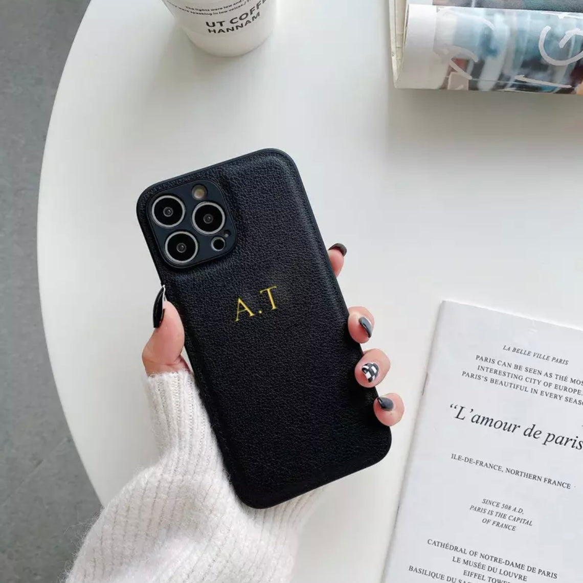 Personalized Initials Faux Leather iPhone Case