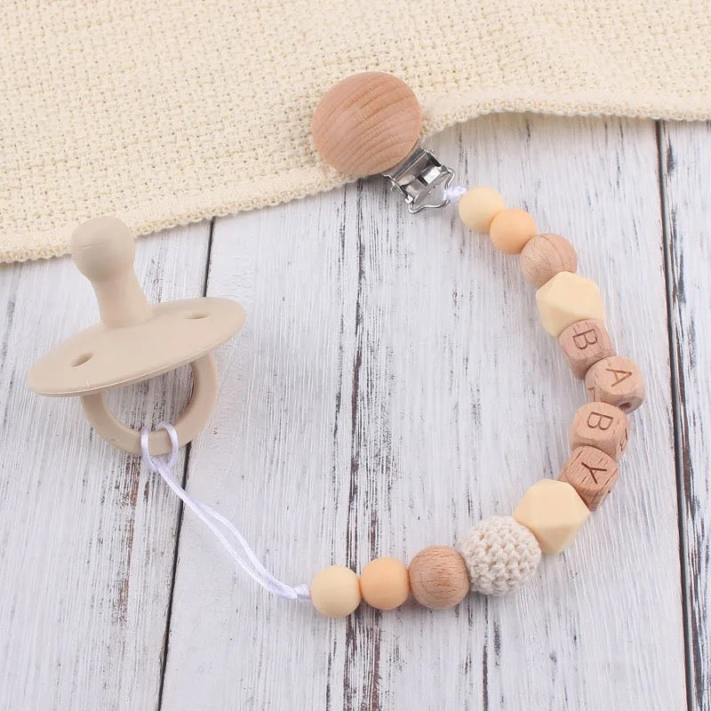 Personalized Wood and Silicone Pacifier Clip