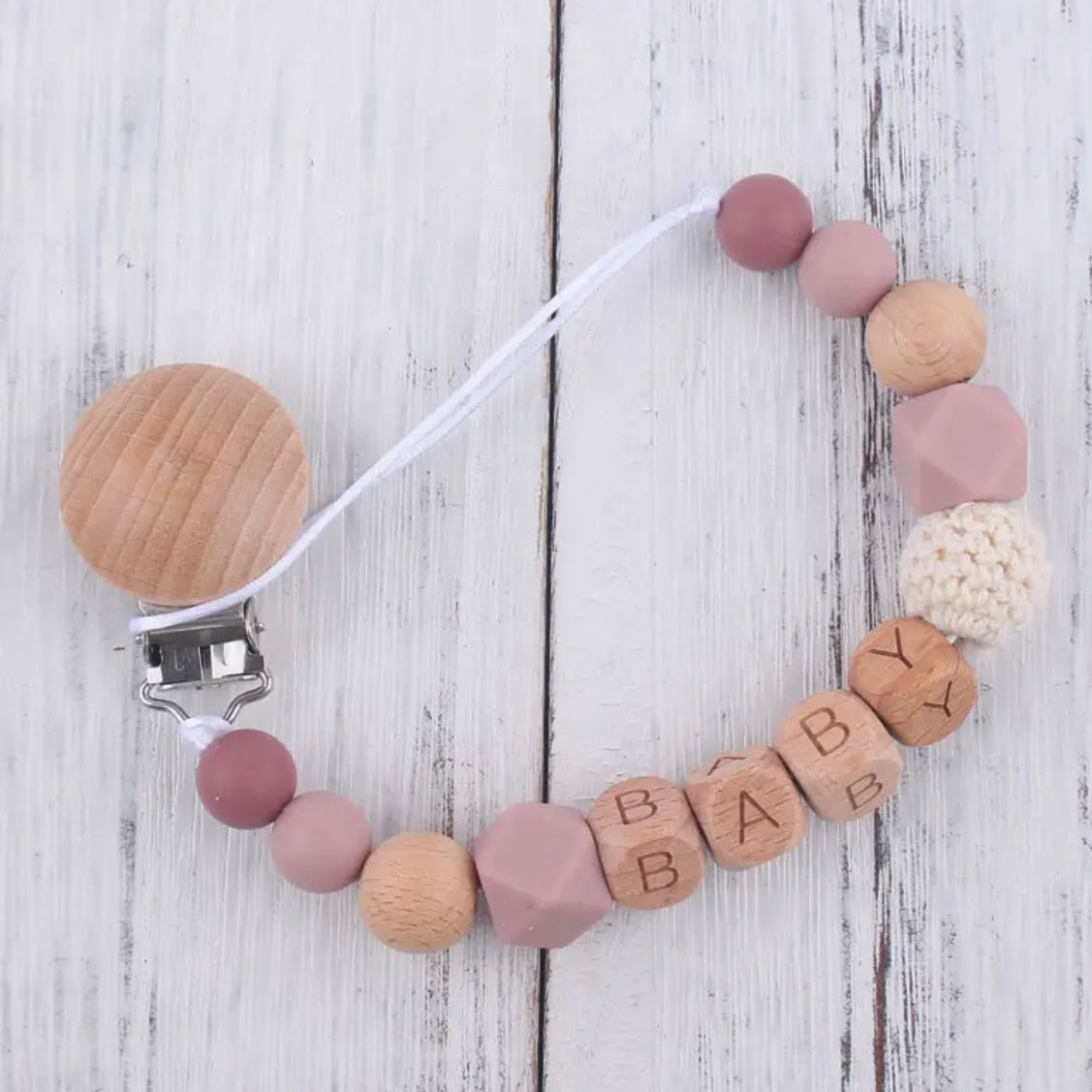 Personalized Wood and Silicone Pacifier Clip
