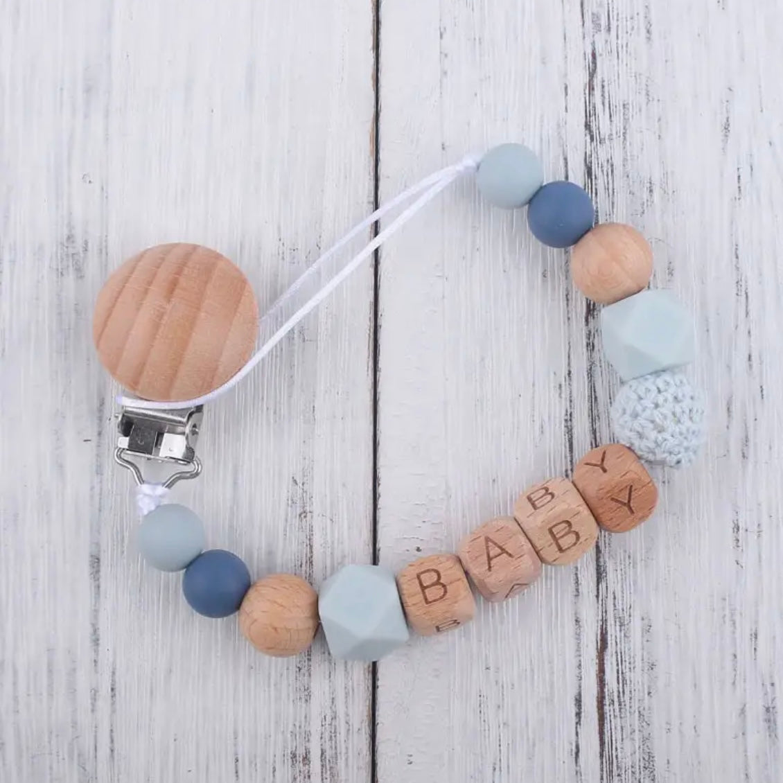 Personalized Wood and Silicone Pacifier Clip