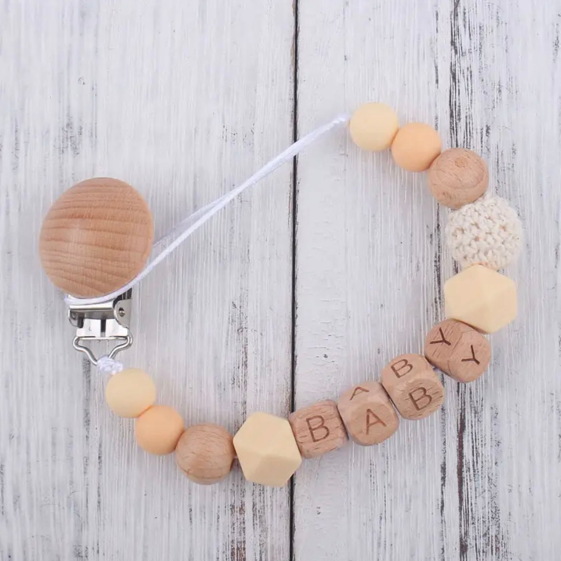 Personalized Wood and Silicone Pacifier Clip