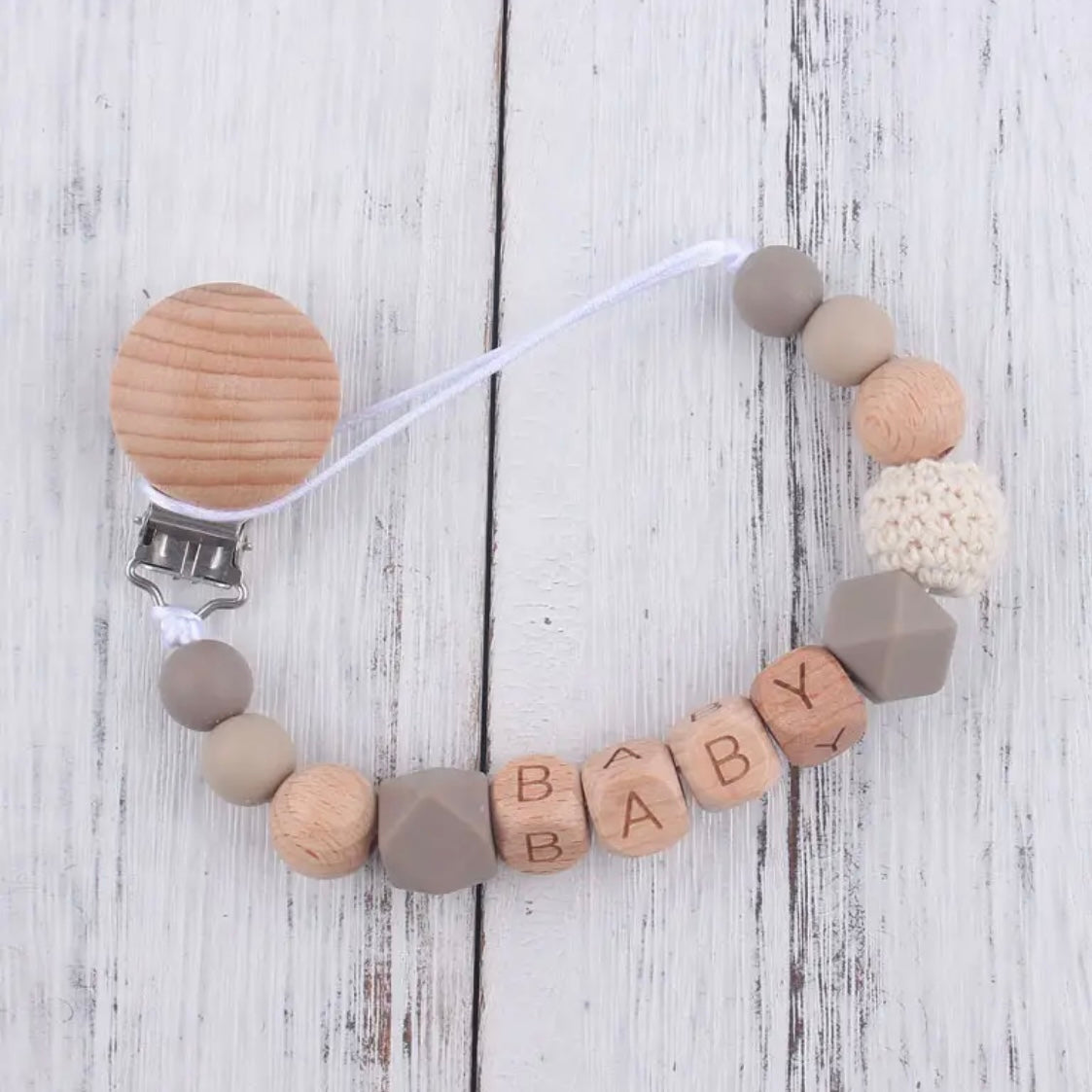 Personalized Wood and Silicone Pacifier Clip