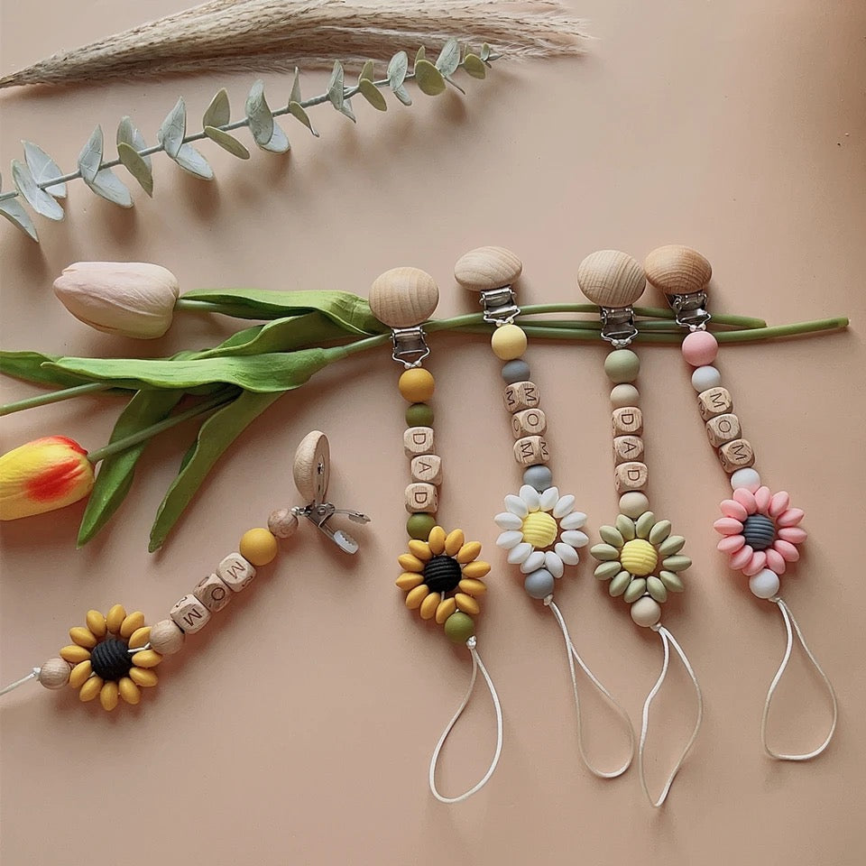 Personalized Sunflower Pacifier Clip