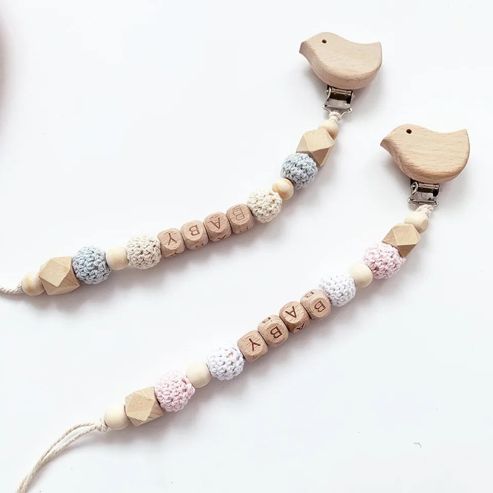 Personalized Wooden Bird Pacifier Clip