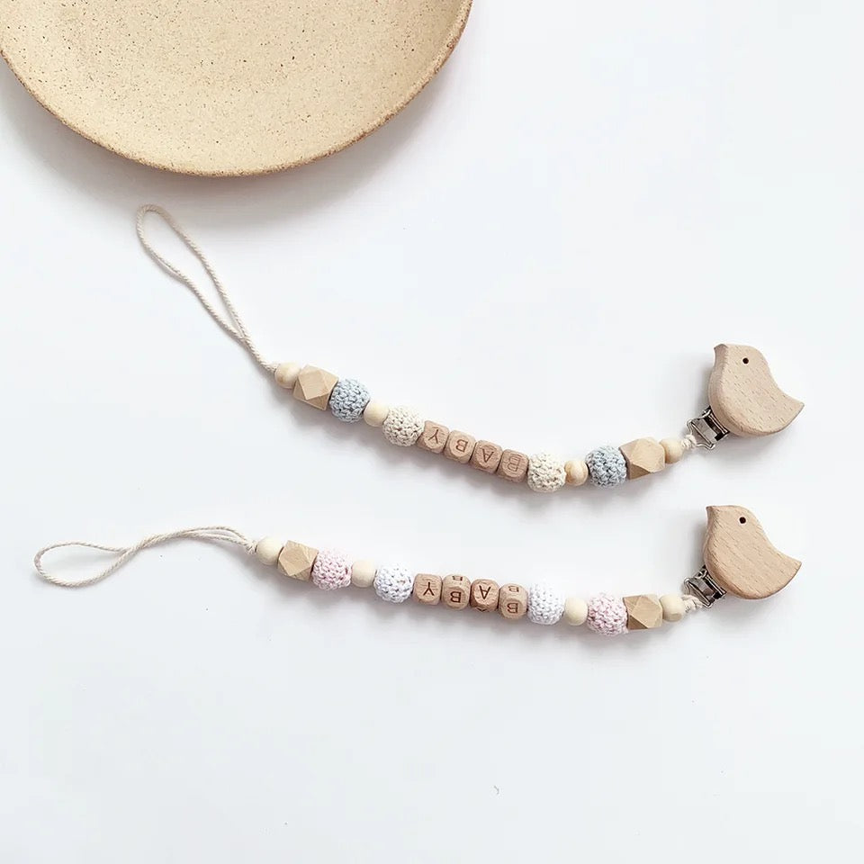 Personalized Wooden Bird Pacifier Clip