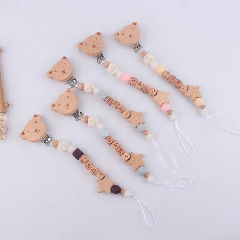 Personalized Wooden Bear Pacifier Clip