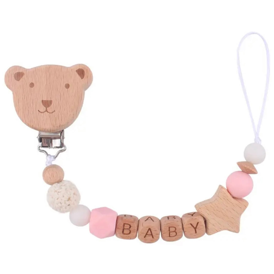 Personalized Wooden Bear Pacifier Clip