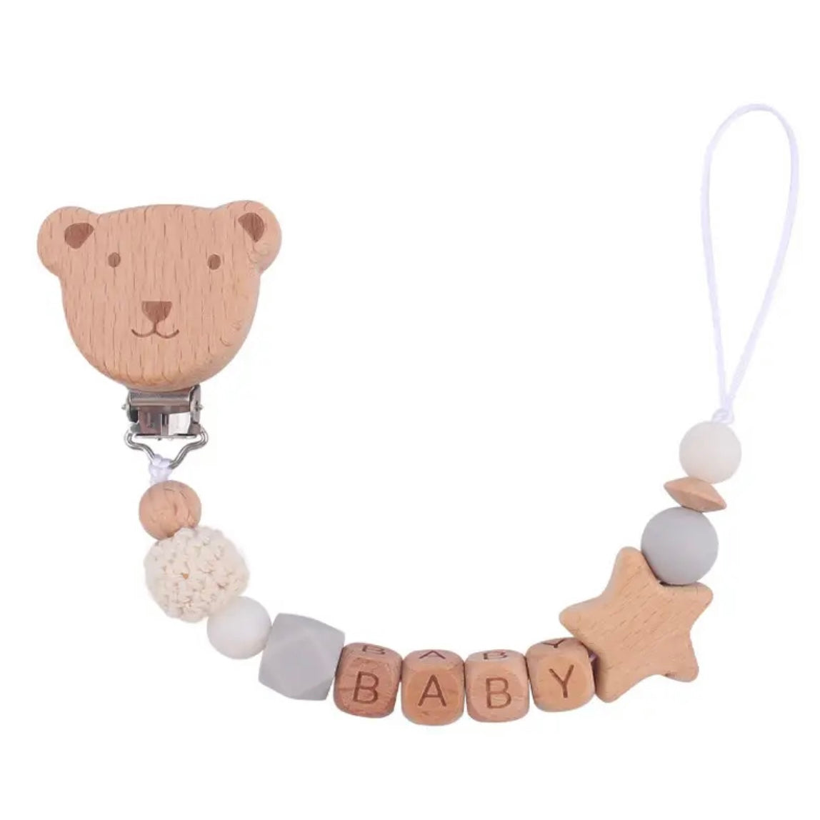 Personalized Wooden Bear Pacifier Clip
