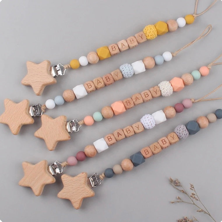Personalized Wooden Star Pacifier Clip