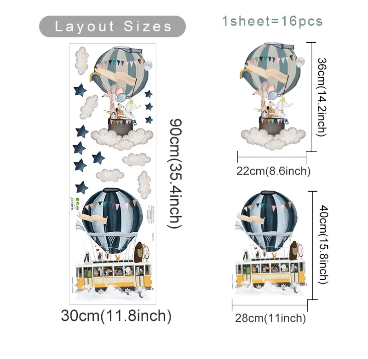 Adorable Animal Hot Air Balloon Nursery Stickers