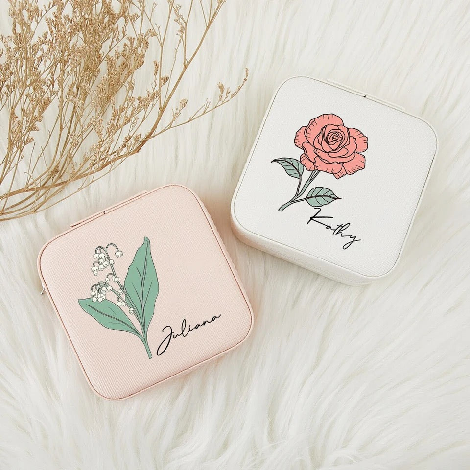 Personalized Jewelry Box with Vibrant Birth Flower