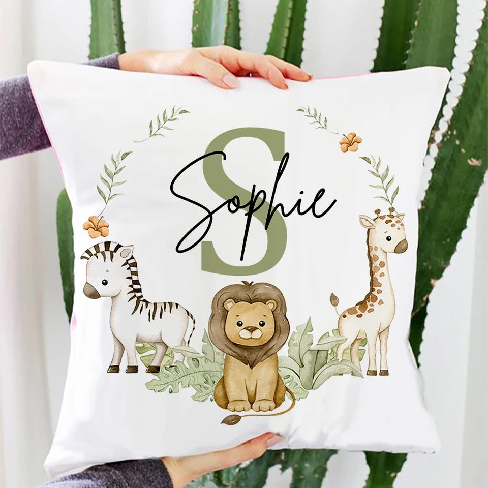 Personalized Safari Print Nursery Pillow Case