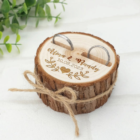 Personalized Wedding Ring Bearer Box - Natural Wood