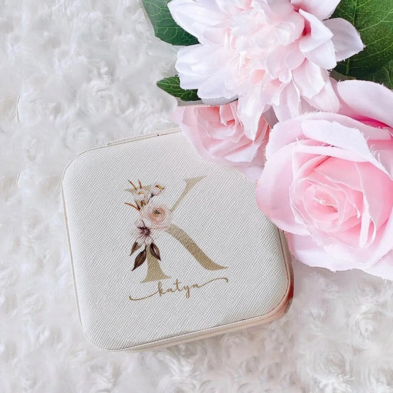 Personalized Floral Faux Leather Jewelry Box